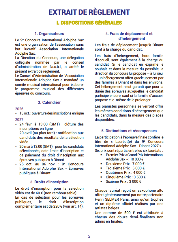 Extrait de r&egrave;glement Saxophone Dinant