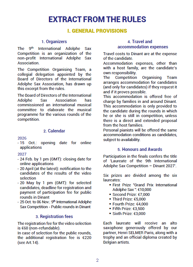 Extract from the rules Saxophone Dinant